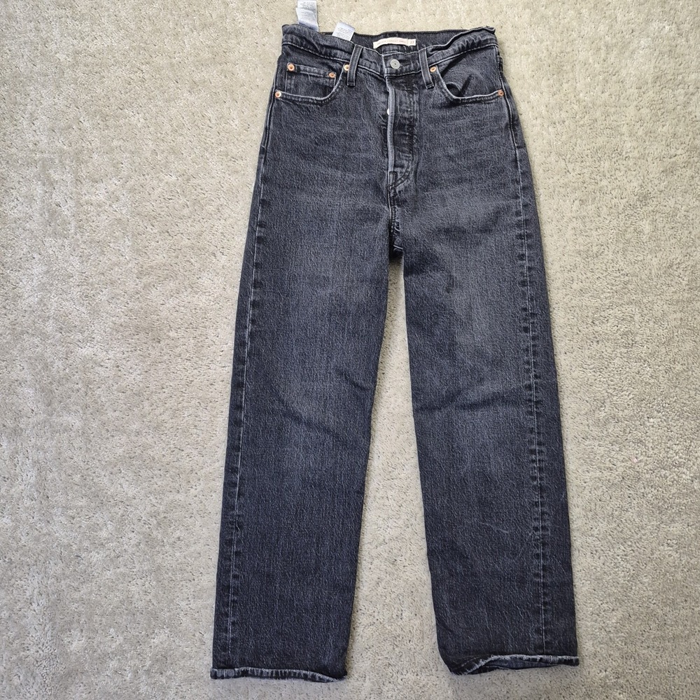 Levis Premium Jeans Ribcage Straight Ankle Womens 27/27 Black Relaxed 90s Mom - Picture 9 of 14